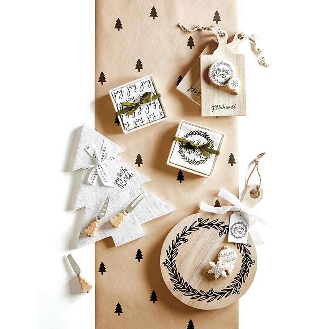 Ceramic Napkin Tray + Napkins - Joy To The World: Ceramic, Paper, Cotton Twill Ribbon