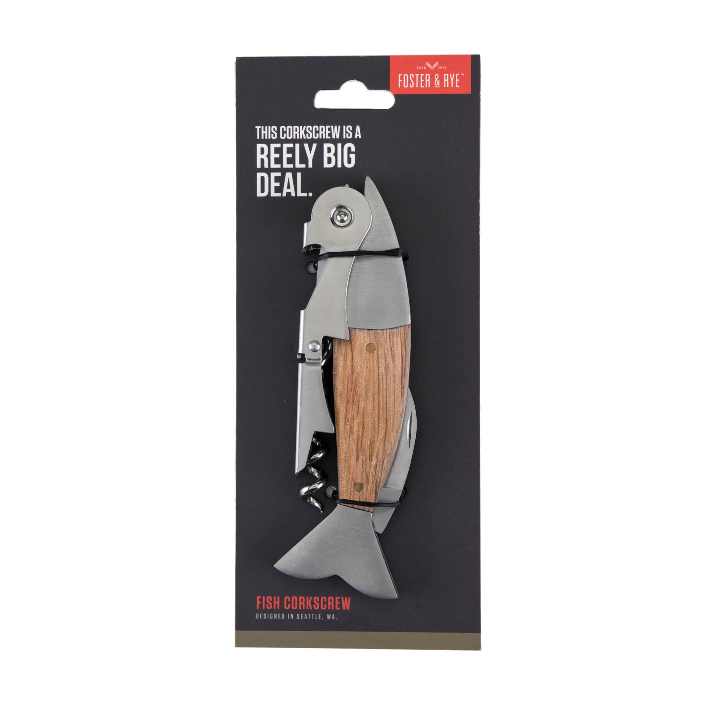 Fish Corkscrew Bottle Opener Brown Wood