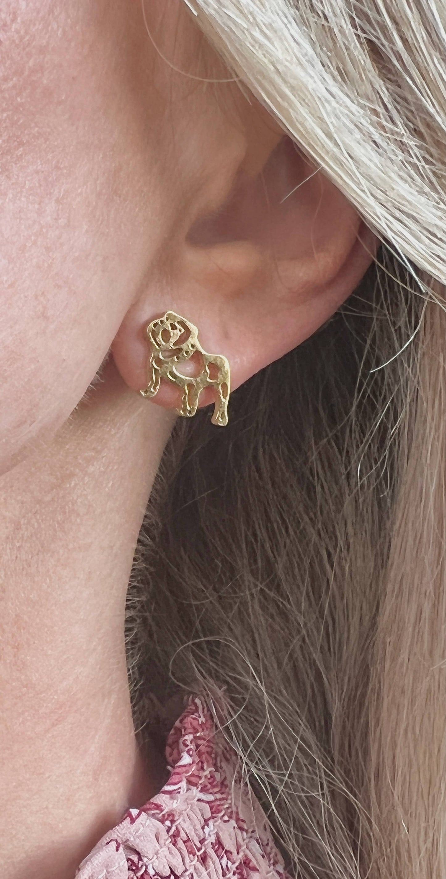 Adorable Bulldog Earrings- Gold Stainless Steel Bulldogs: Gold