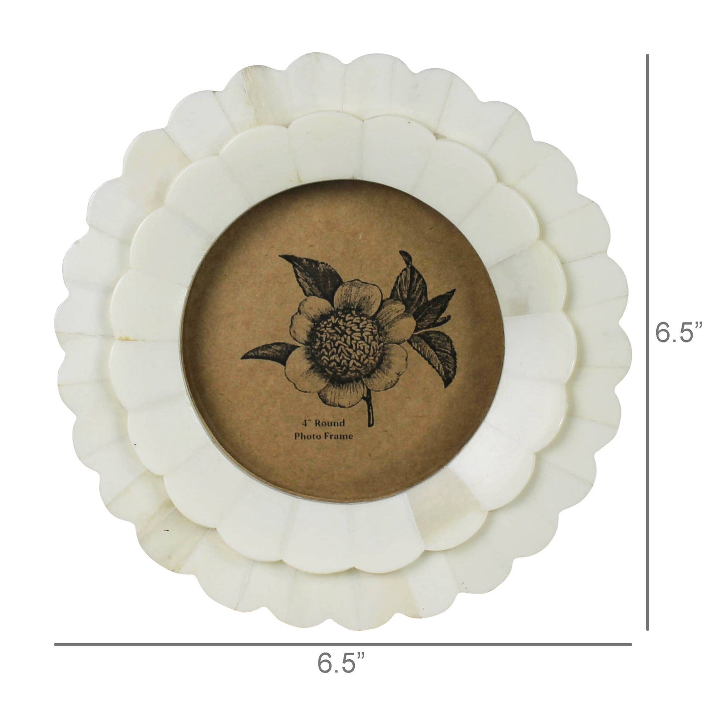 Petal Round Frame, White Bone - 4 inch