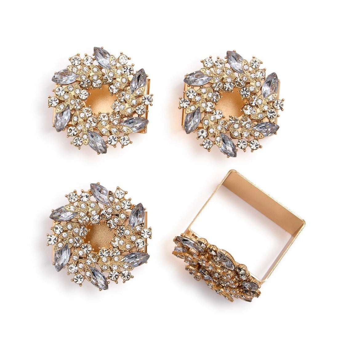 Set of 4 Jeweled Wreath Square Napkin Rings