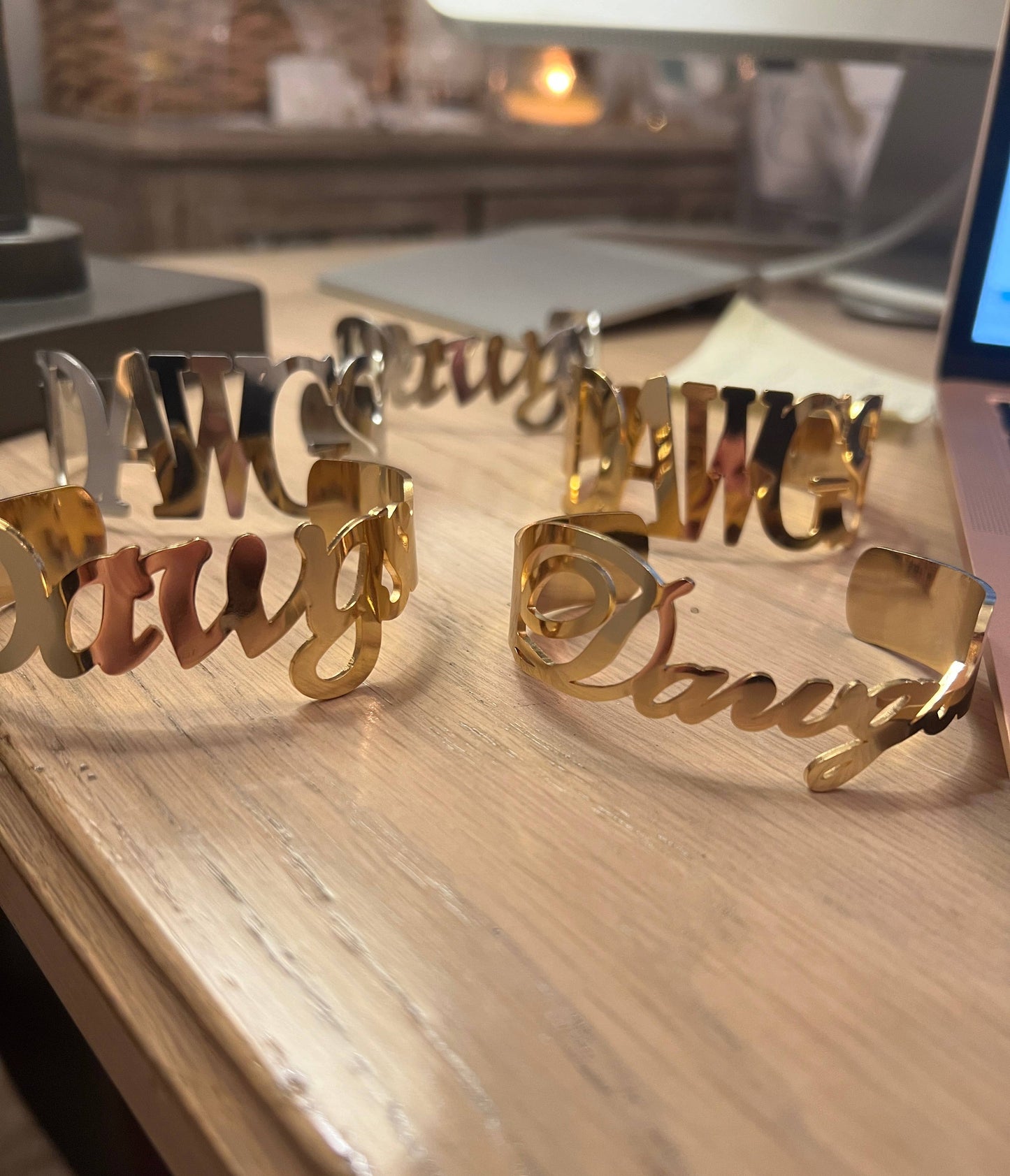 DAWGS Bangle Bracelets Tarnish Resistant All Caps -Go Dawgs: Yellow Gold / Large