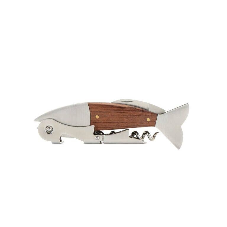 Fish Corkscrew Bottle Opener Brown Wood