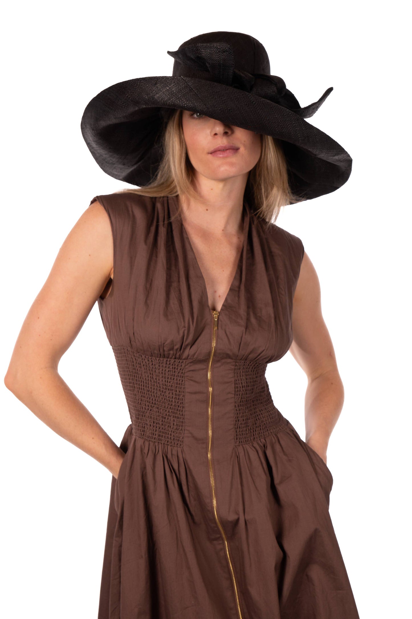 5" & 7" Wide Brim Big Bow Solid Color Straw Sun Hats: Natural / 5" Brim