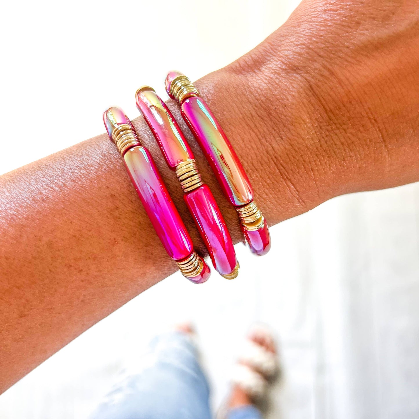 Metallic Tube Bracelets: Hot Pink/ Medium