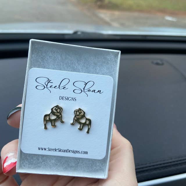 Adorable Bulldog Earrings- Gold Stainless Steel Bulldogs: Gold