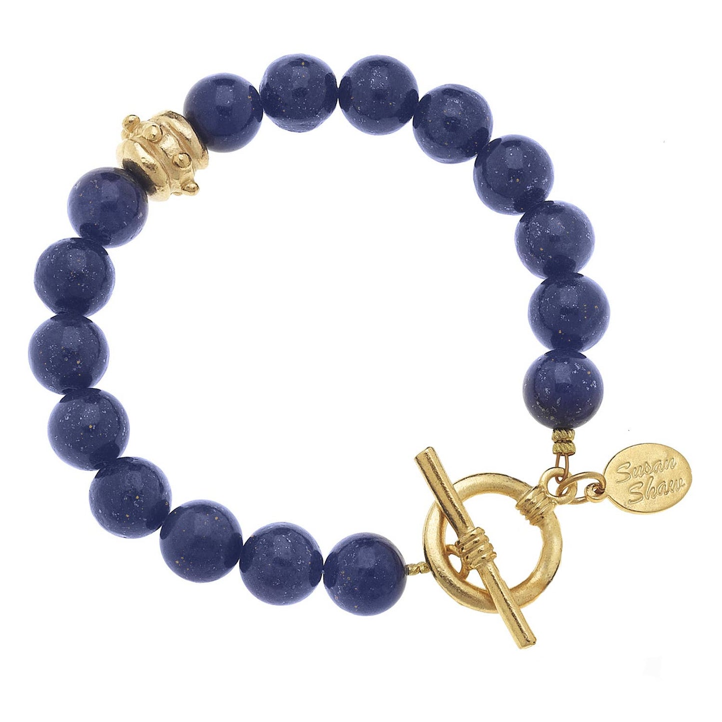 Susan Shaw Genuine Lapis Gold Toggle Bracelet
