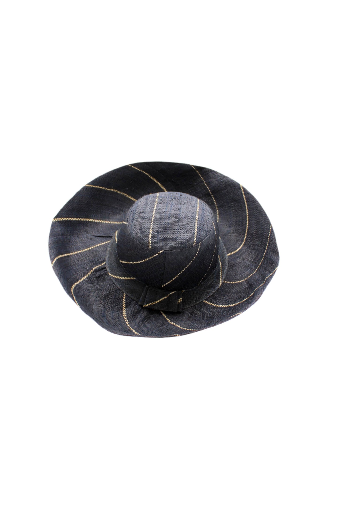 5" & 7" Wide Brim Pinstripe Packable Straw Sun Hats: Black Pinstripes / 5" Brim