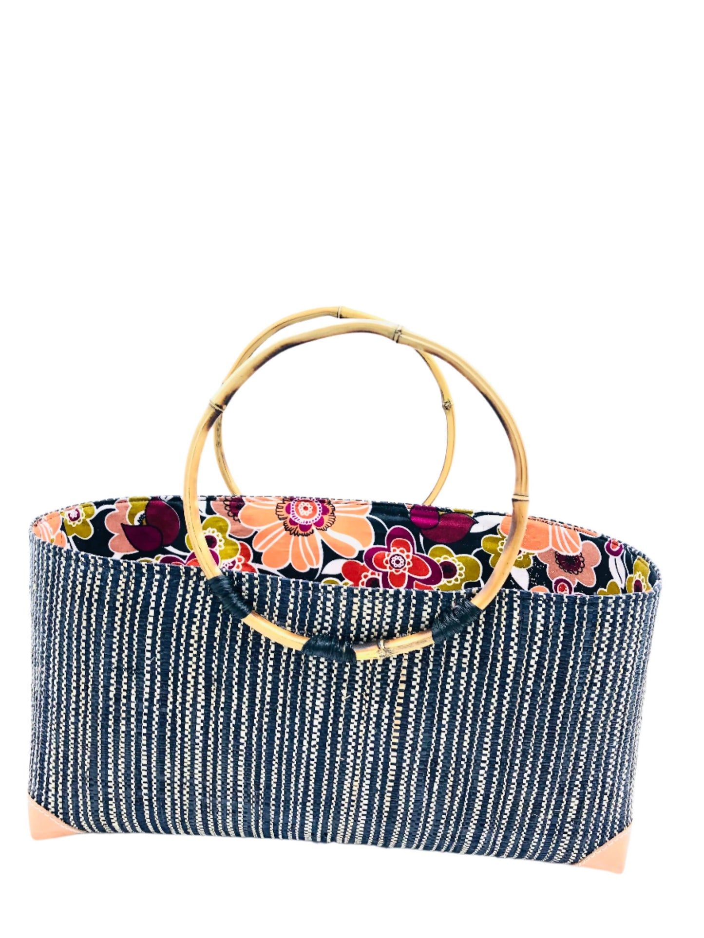 Bebe Straw Handbag with Bamboo Handles: Saffron
