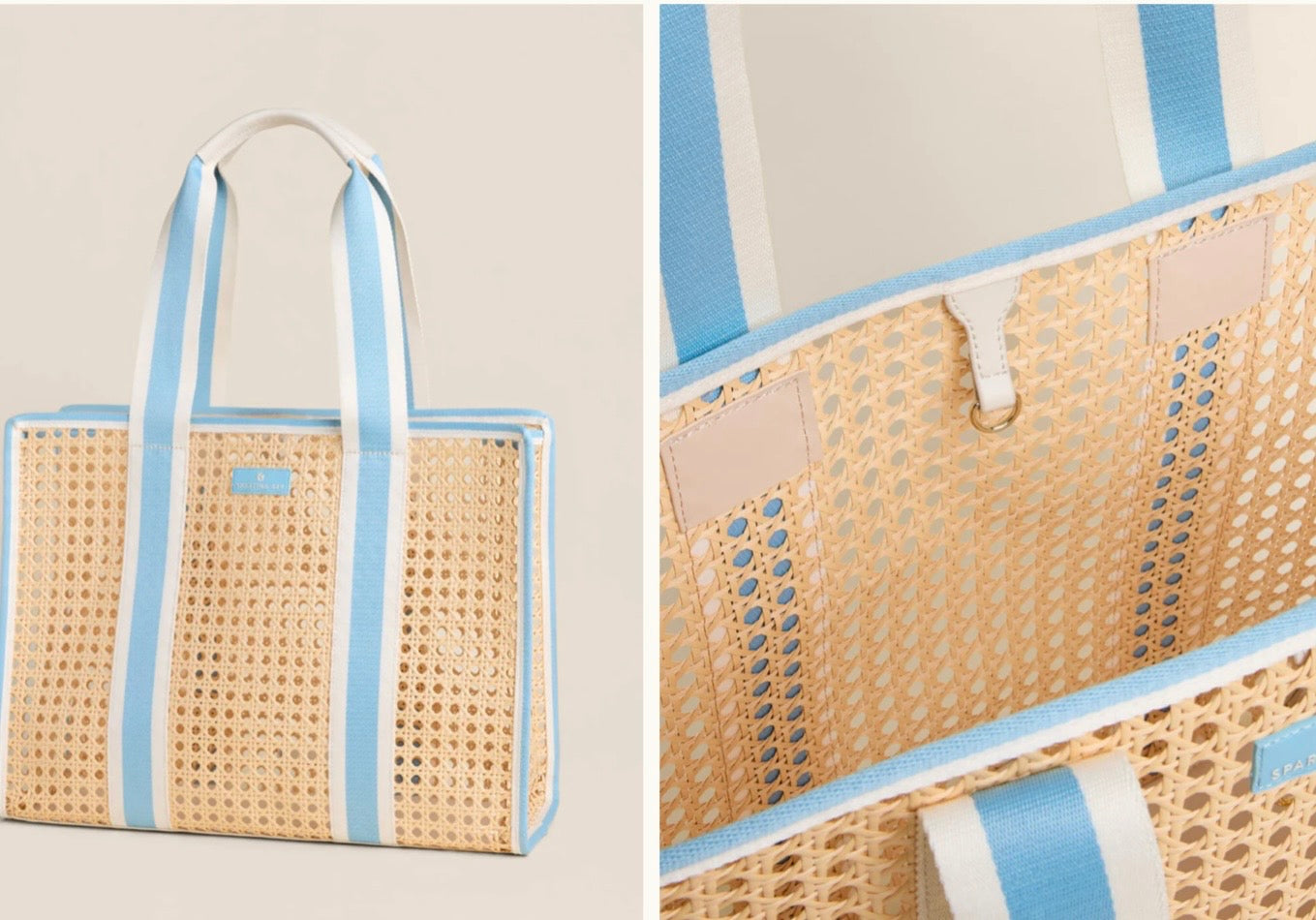 Spartina Splash Cane Large Trim Tote Blue Stripe