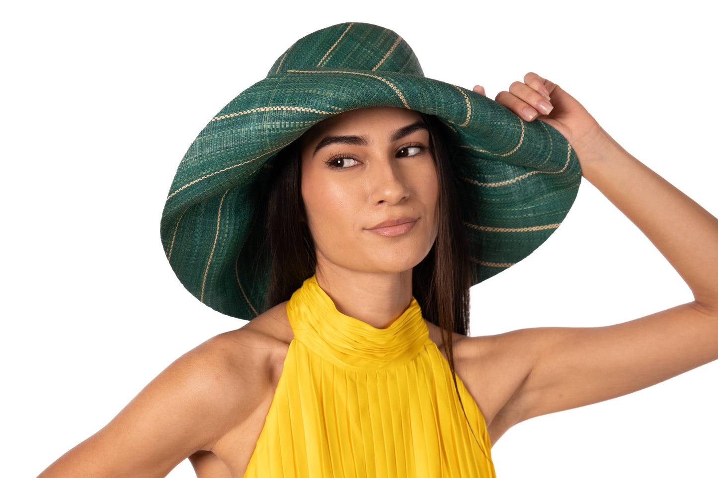 5" & 7" Wide Brim Pinstripe Packable Straw Sun Hats: Black Pinstripes / 5" Brim