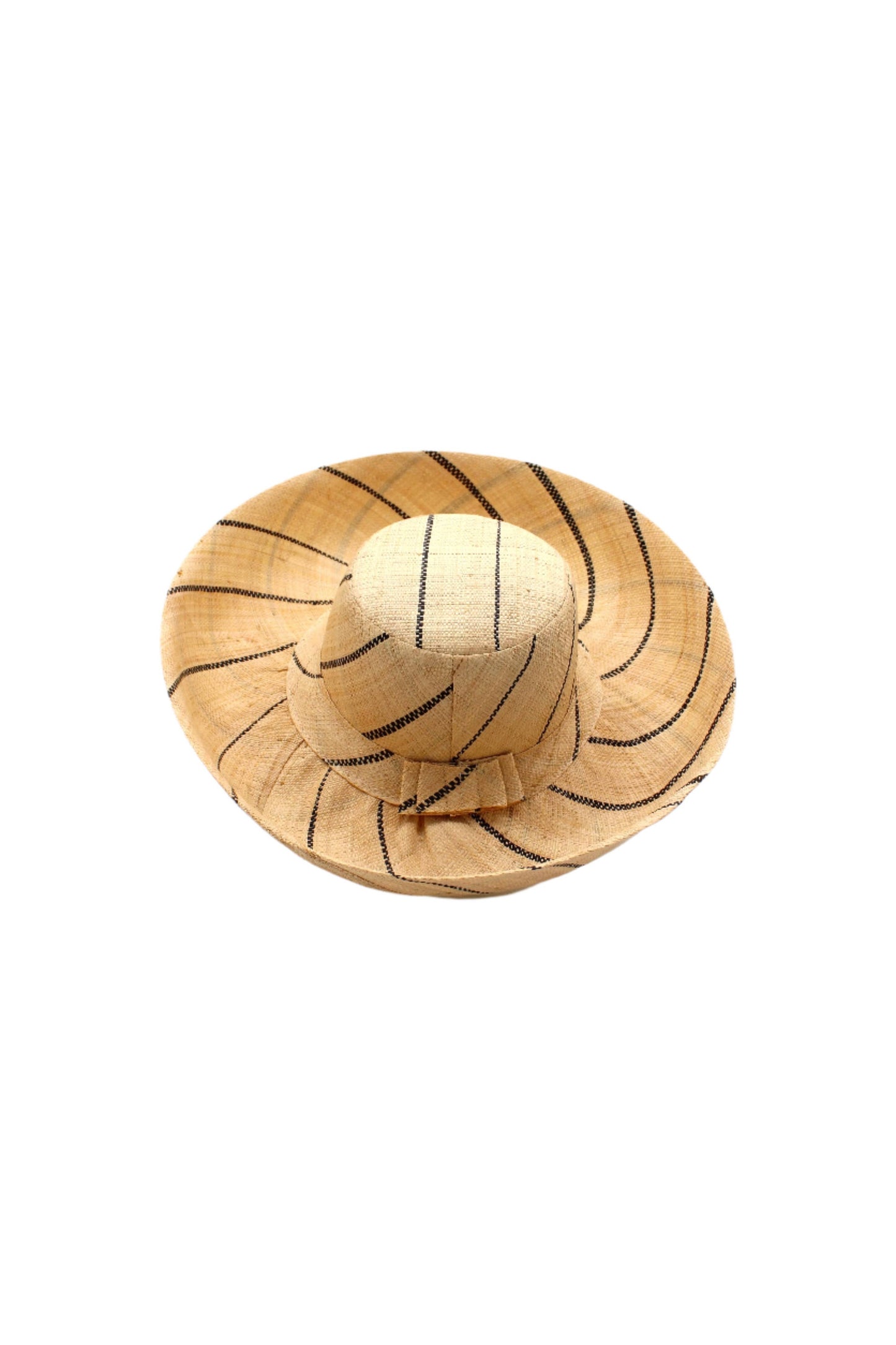 5" & 7" Wide Brim Pinstripe Packable Straw Sun Hats: Black Pinstripes / 5" Brim