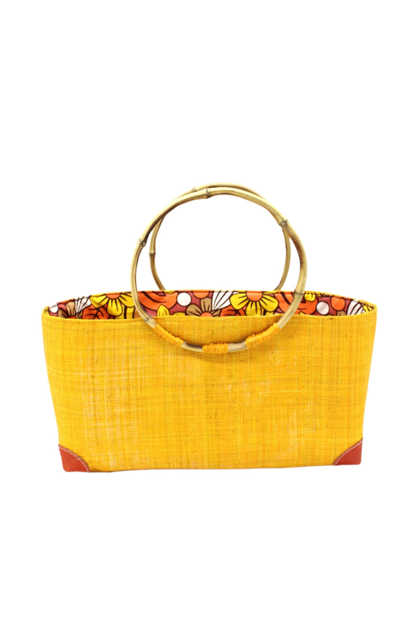 Bebe Straw Handbag with Bamboo Handles: Saffron