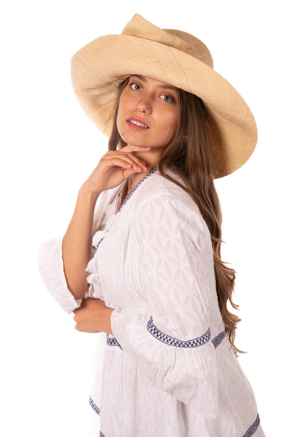 5" & 7" Wide Brim Big Bow Solid Color Straw Sun Hats: Natural / 5" Brim