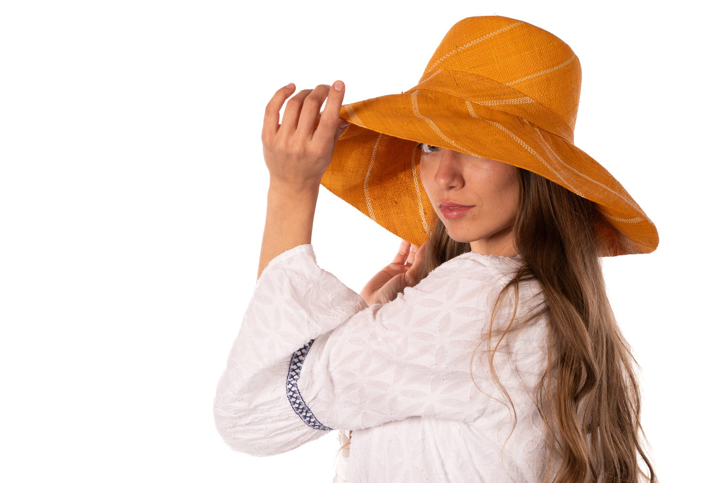 5" & 7" Wide Brim Pinstripe Packable Straw Sun Hats: Black Pinstripes / 5" Brim