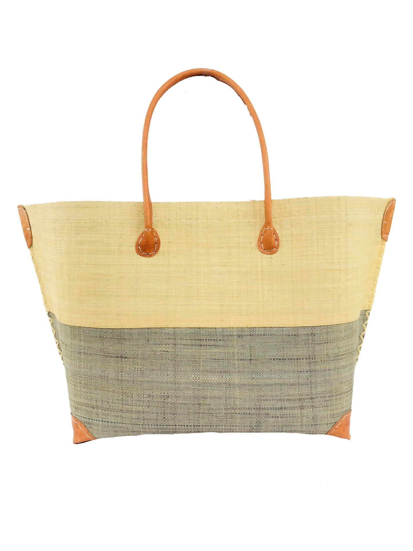 Monterey Two Tone Straw Tote Bag: Grey