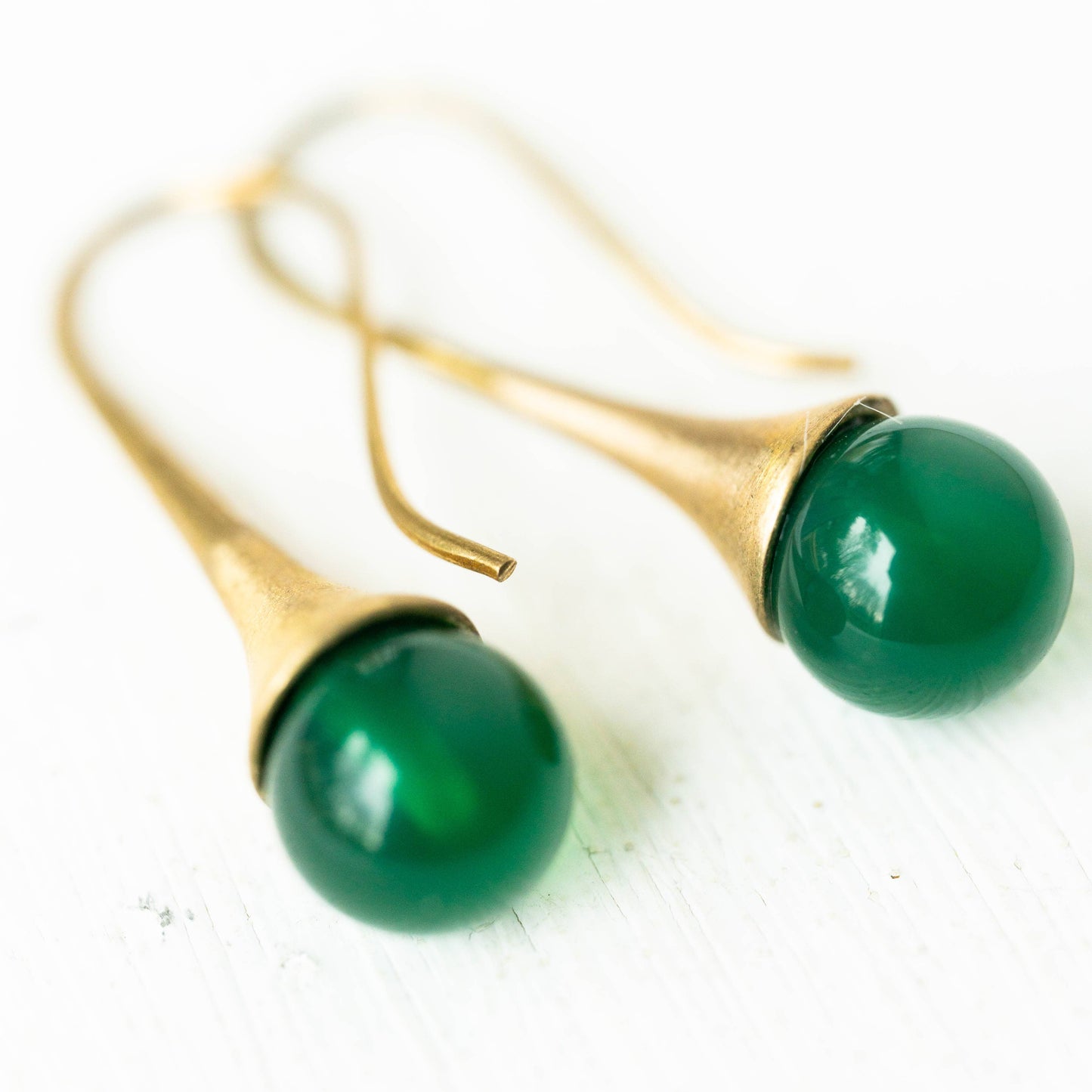 Gemstone Teardrop Earrings: Green Agate