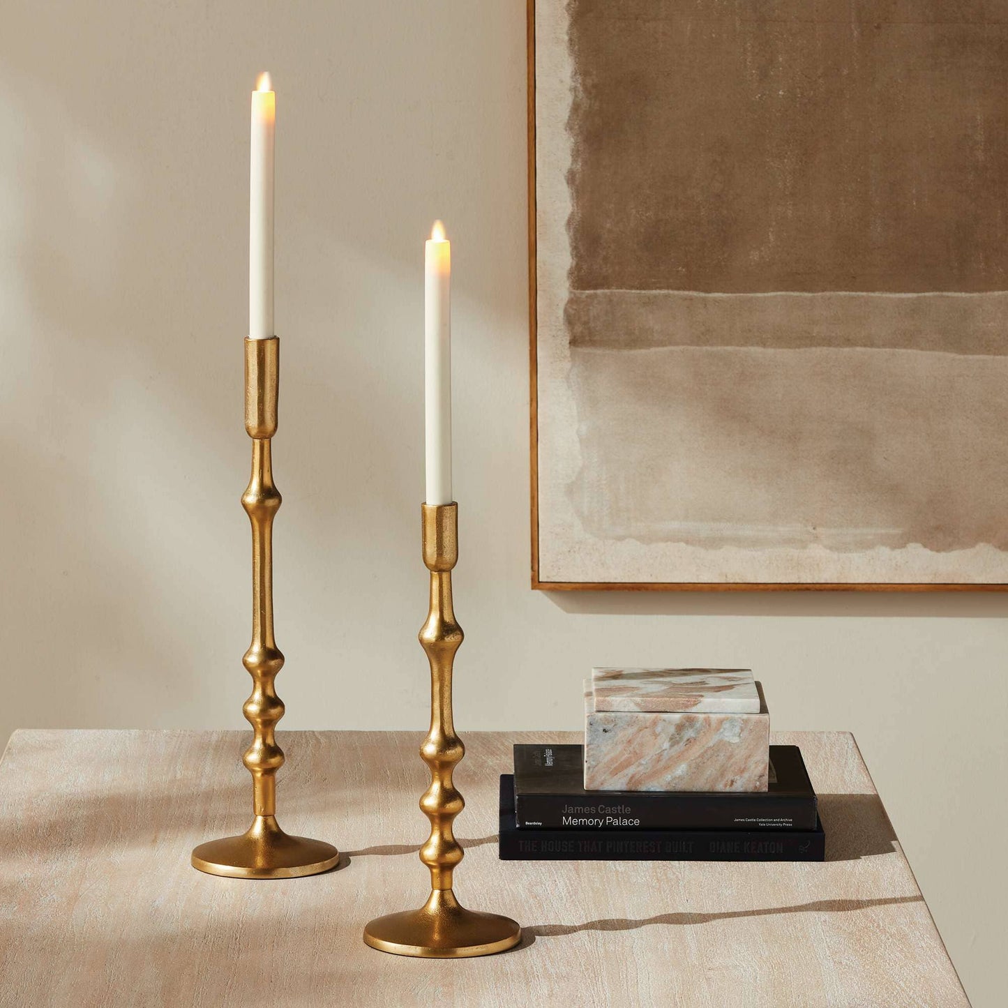 Nicholas Taper Holders, Set of 2 - Gold Cast Aluminum