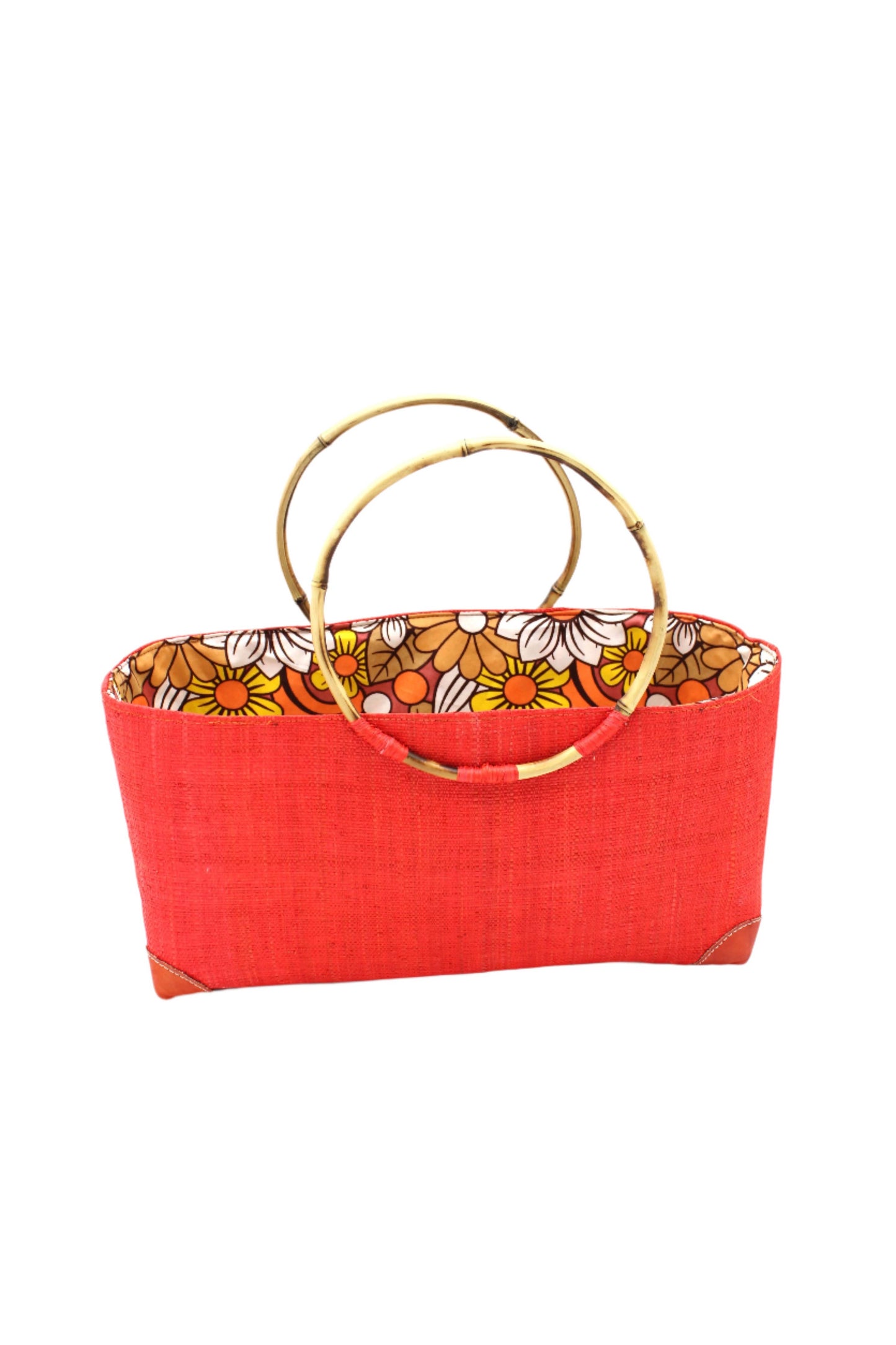 Bebe Straw Handbag with Bamboo Handles: Coral