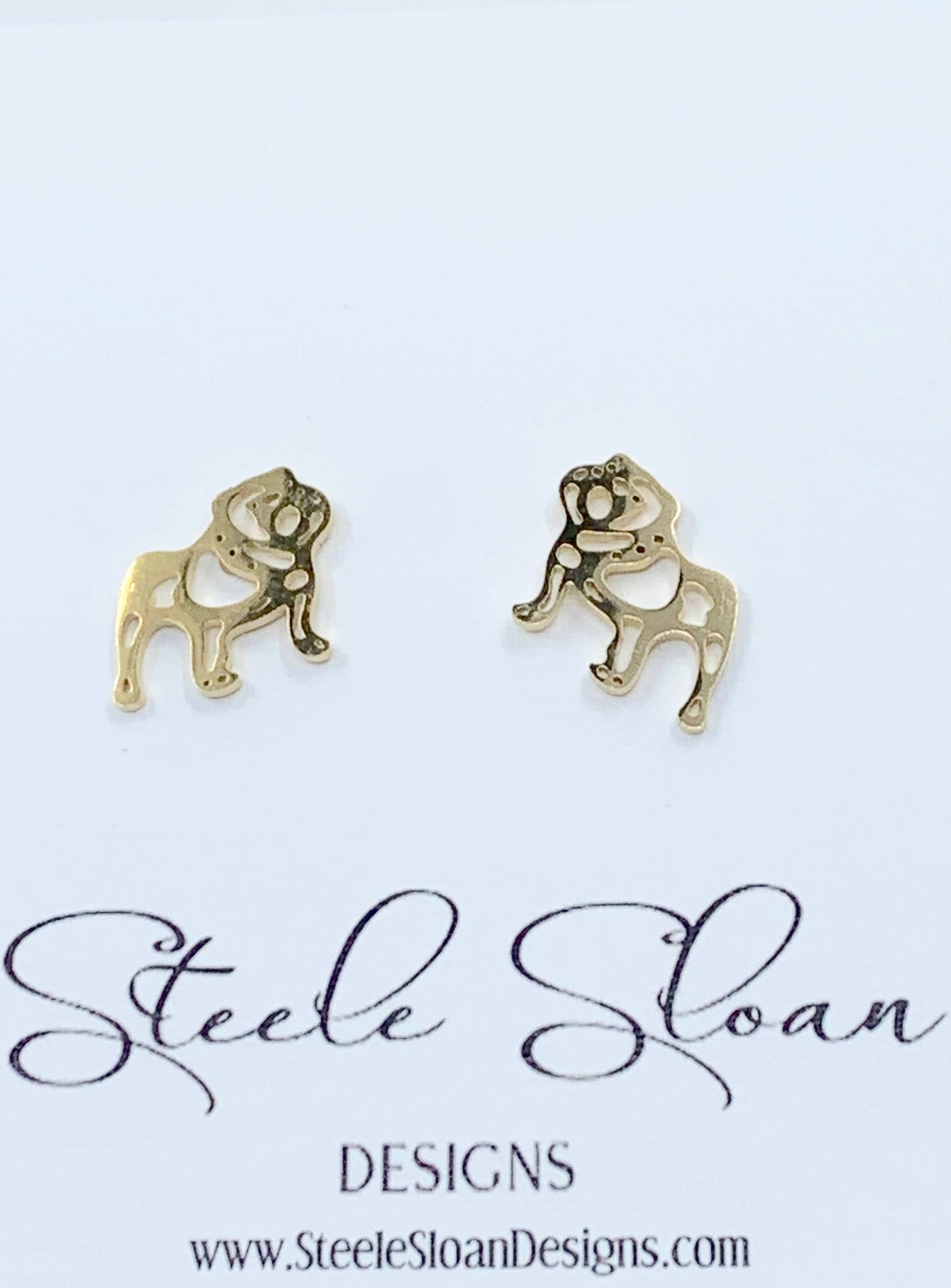 Adorable Bulldog Earrings- Gold Stainless Steel Bulldogs: Gold