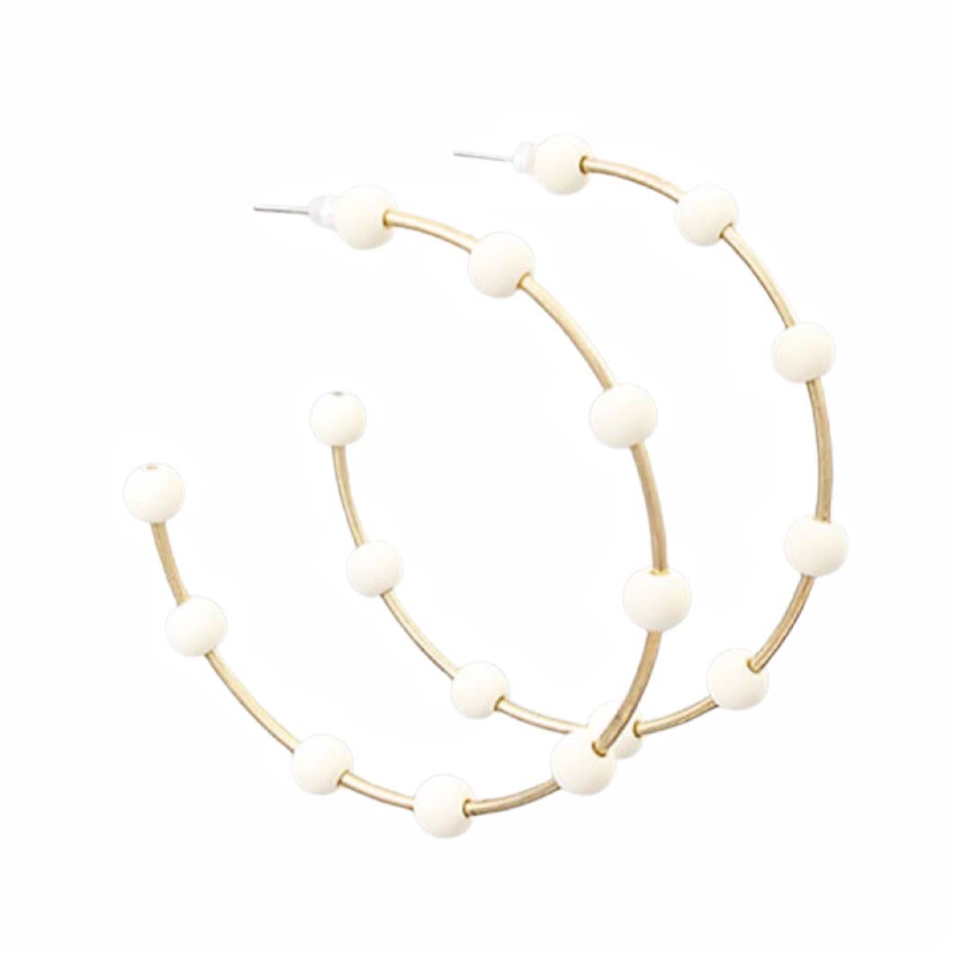 Cream & Gold Bead Hoop Earrings