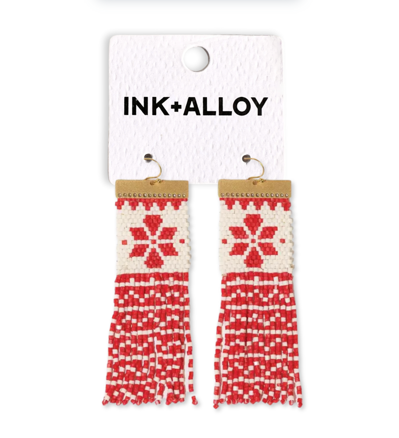 Ink + Alloy Lauren Holiday Beaded Fringe Earrings Red