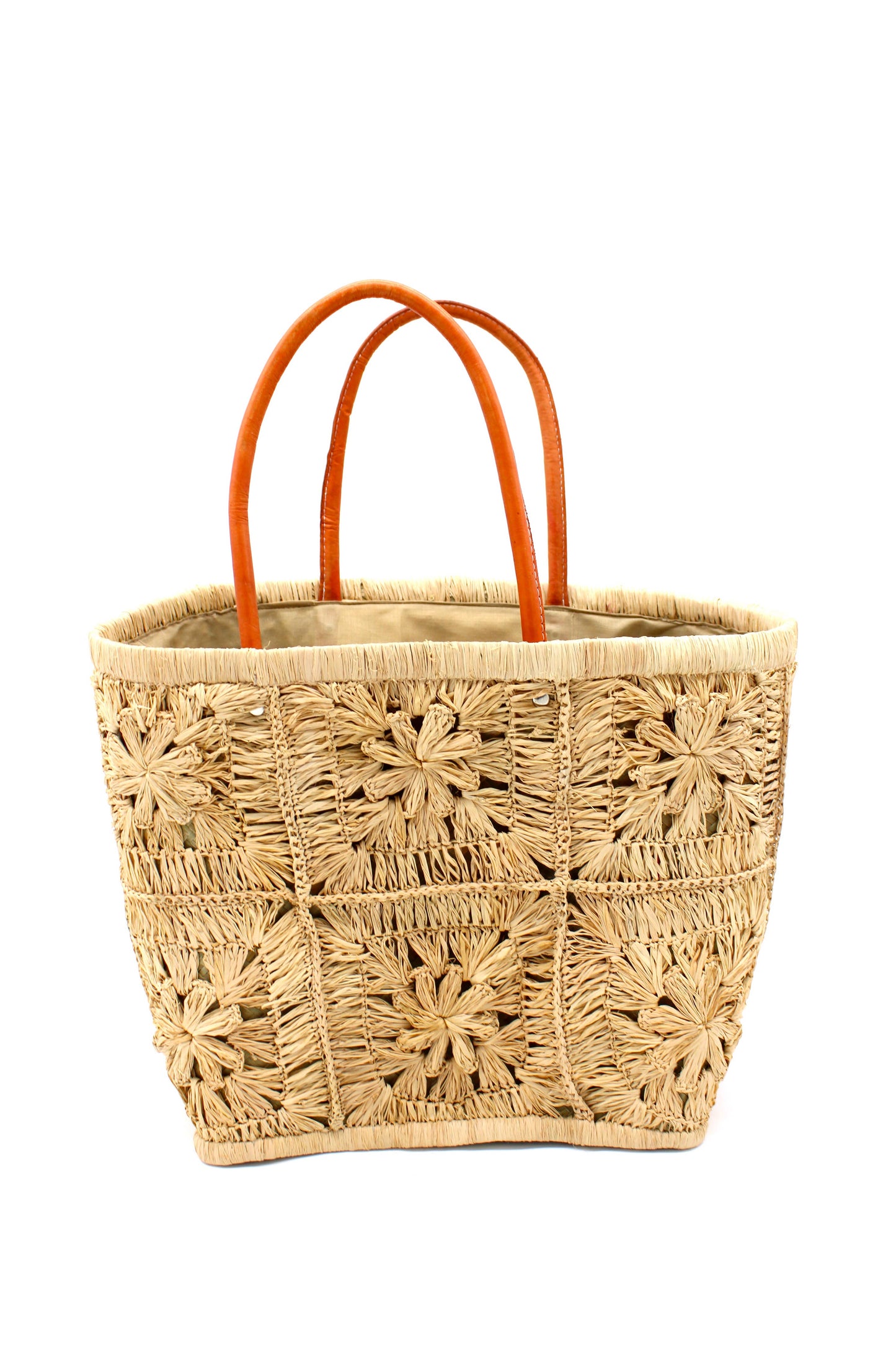 Marie Flower Crochet Straw Basket Bag: Medium