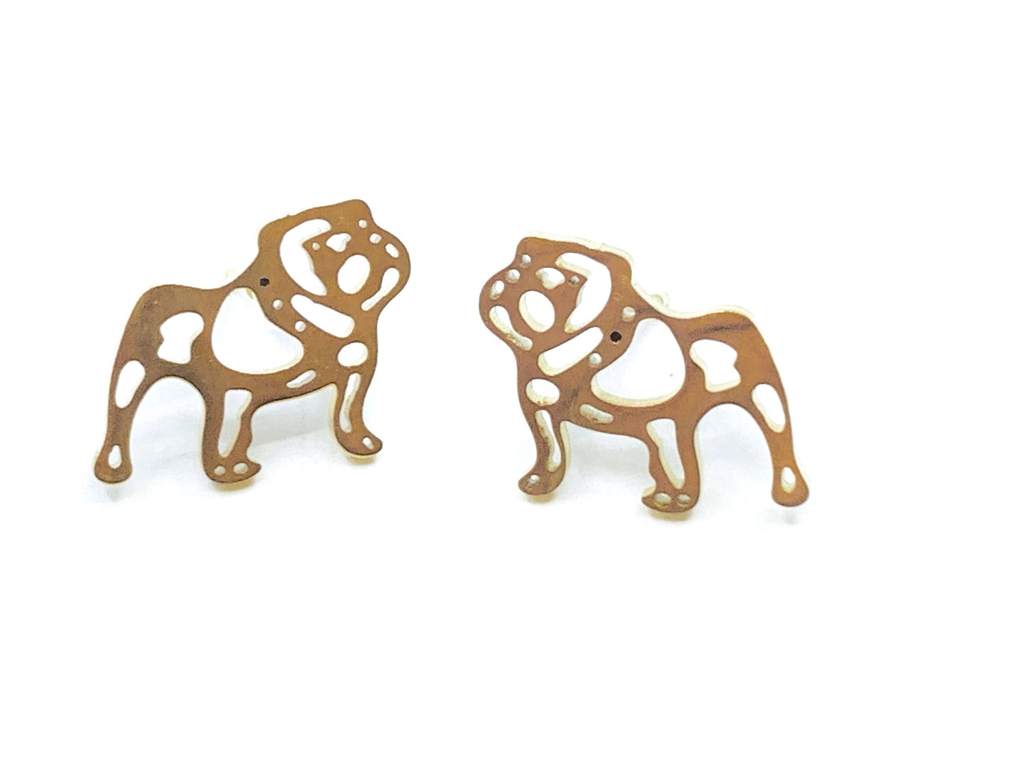 Adorable Bulldog Earrings- Gold Stainless Steel Bulldogs: Gold