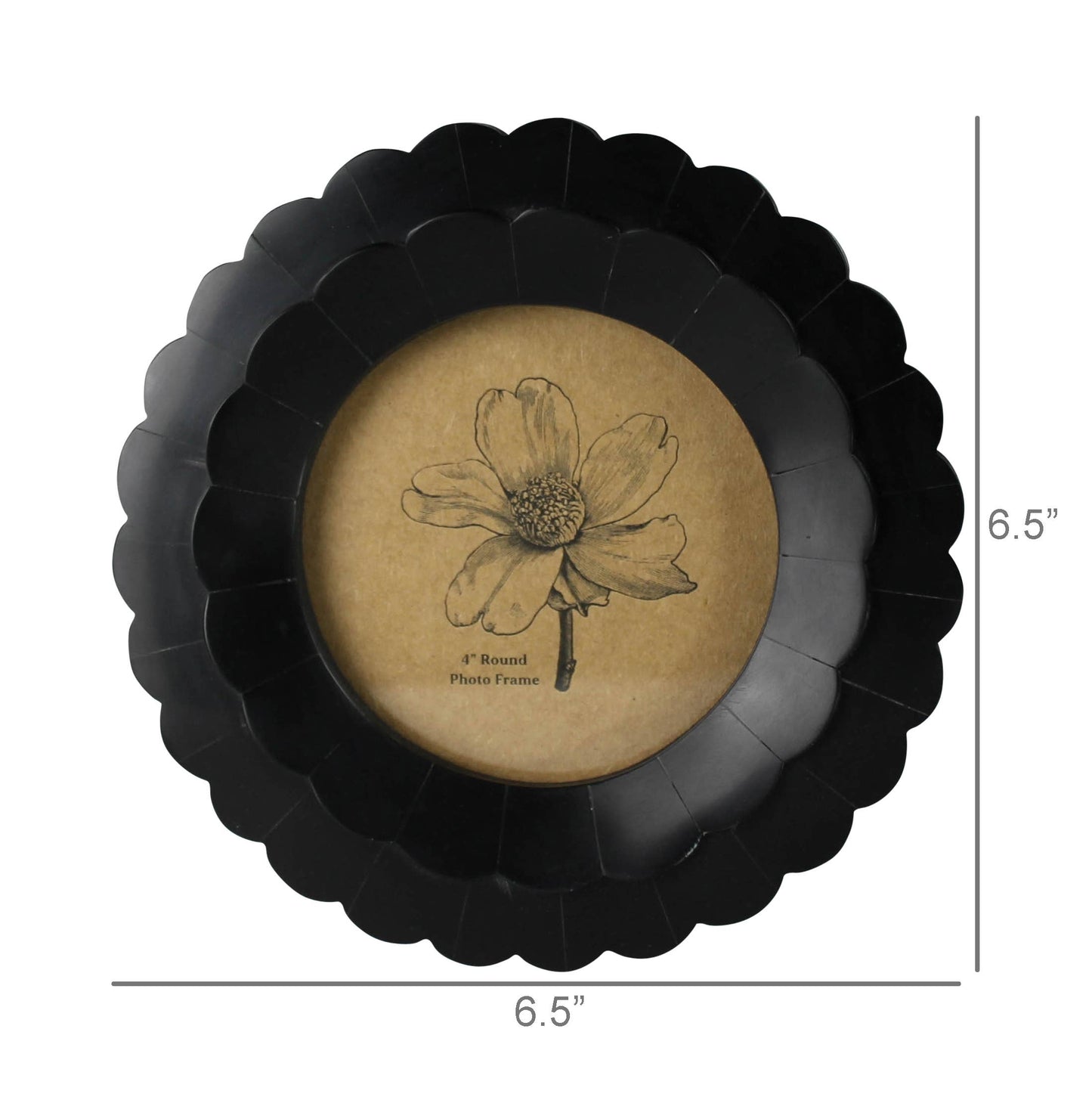 Petal Round Frame, Black Resin - 4 inch