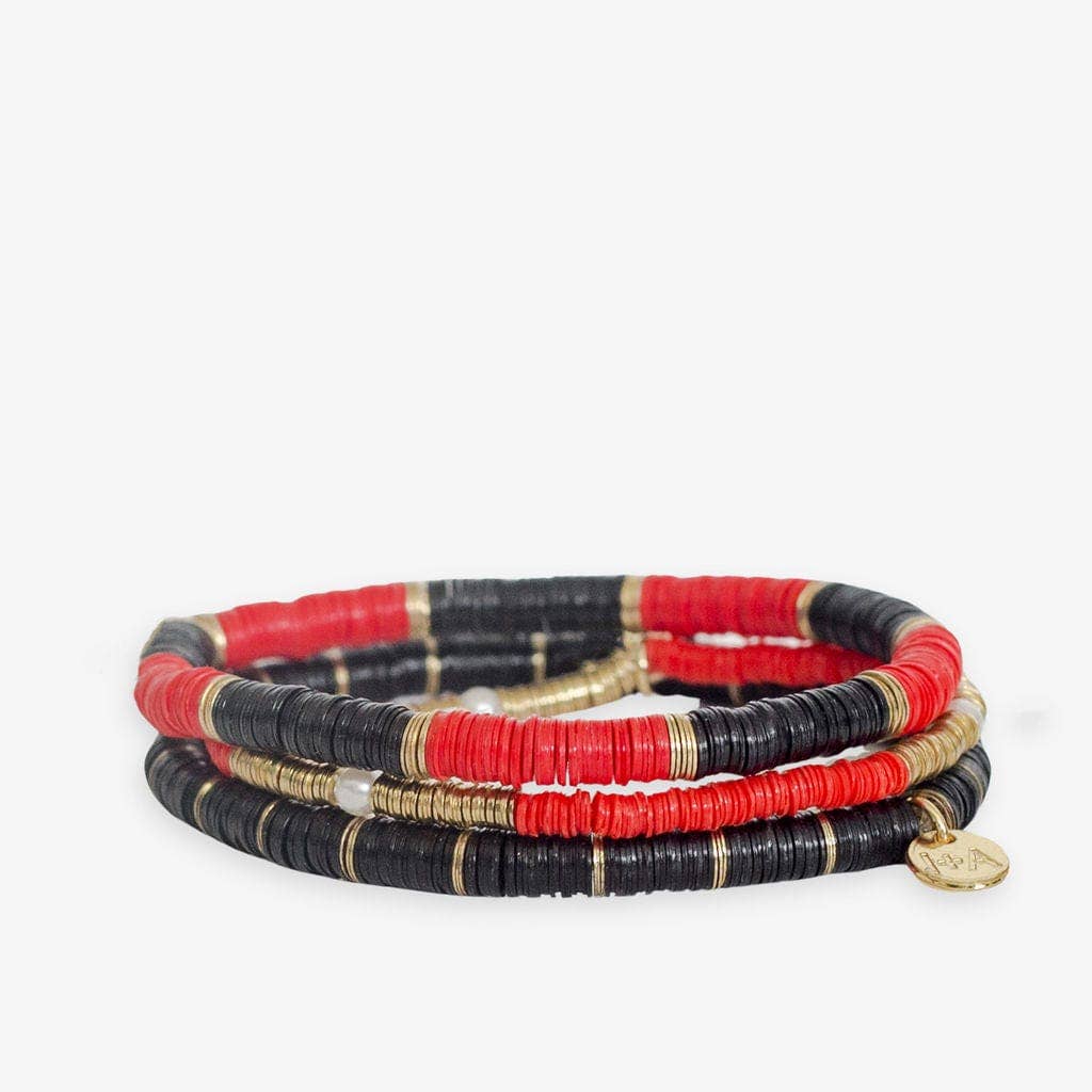 Ink + Alloy Grace Game Day Sequin Bracelet Stack of 3 Black and Red