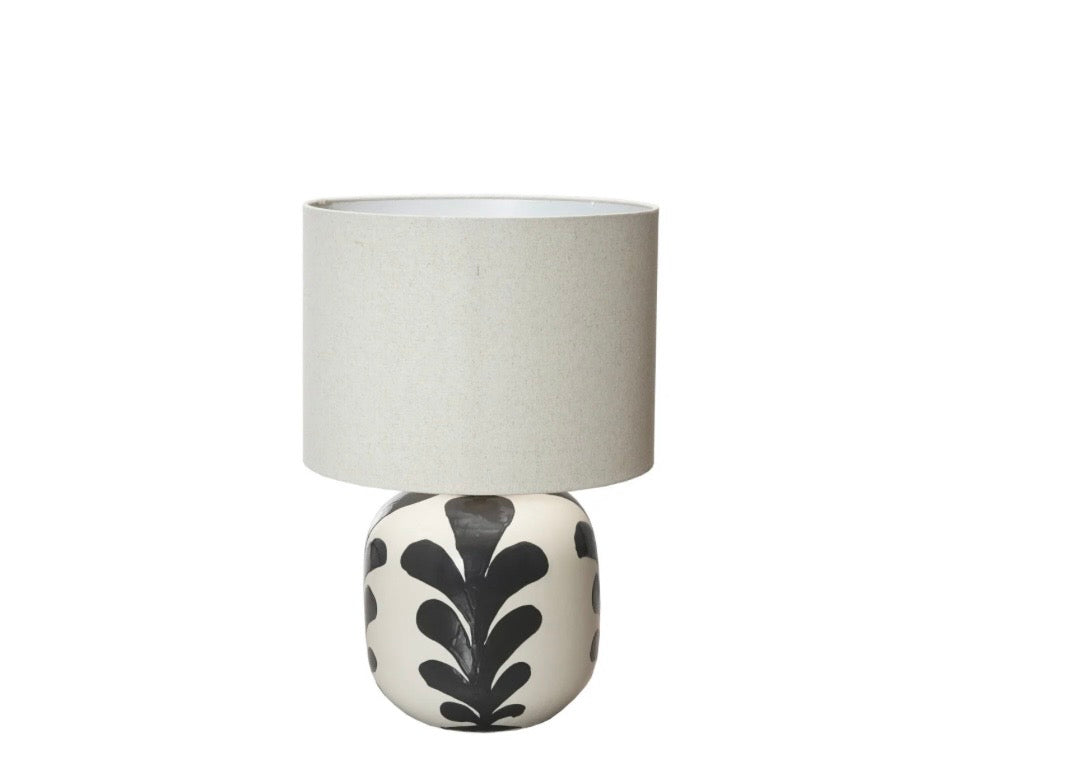 Charcoal and White Stoneware Lamp with Linen Shade