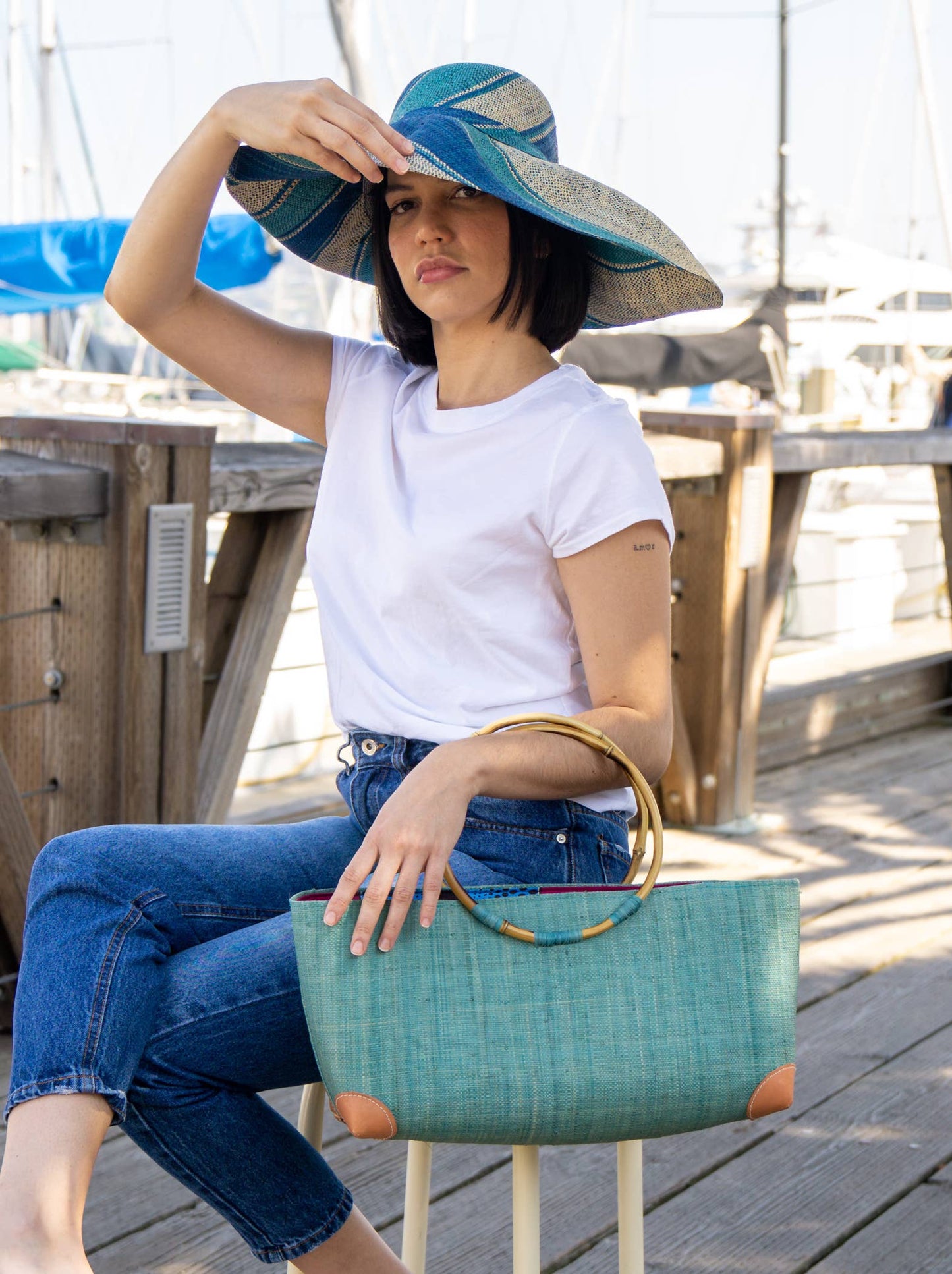 Bebe Straw Handbag with Bamboo Handles: Natural