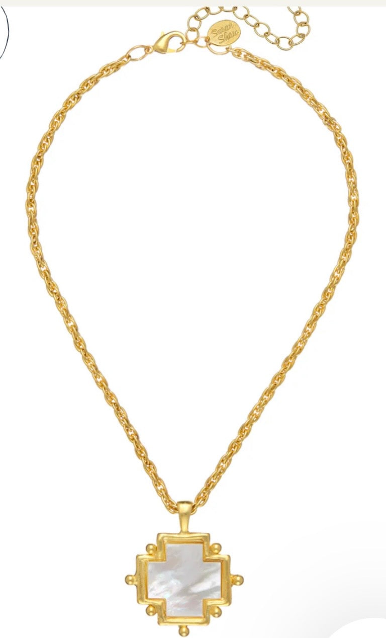 Susan Shaw Mother of Pearl Cross Necklace
