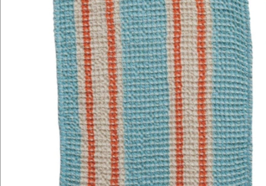 Woven Cotton Waffle Weave Tea Towel w/ Stripes Each