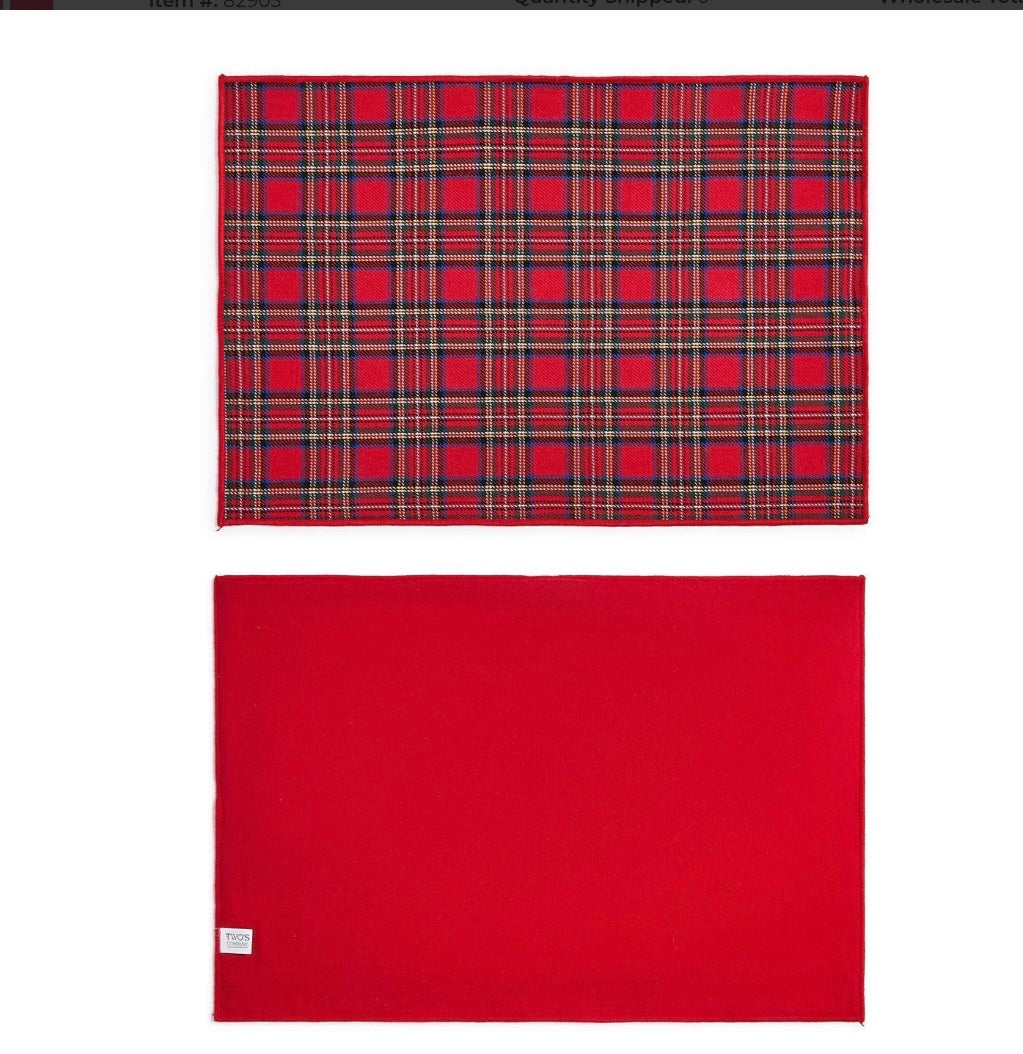 Tartan Fabric Placemats Set of 4 Double-Sided