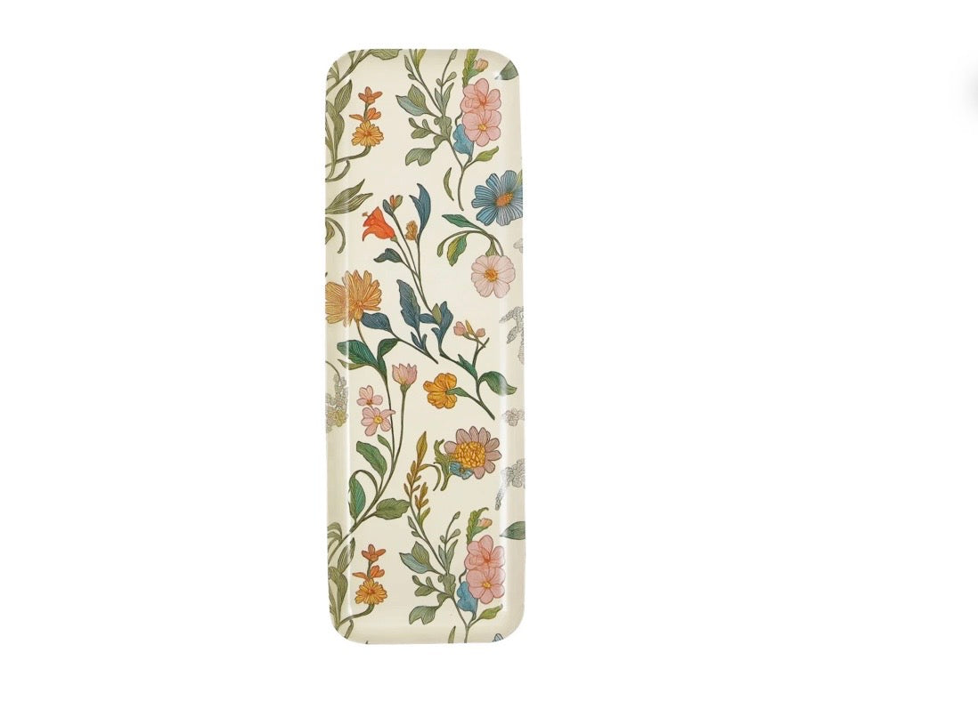 Decorative Metal Wall Decor/Tray with Floral Pattern (Hangs or Sits)