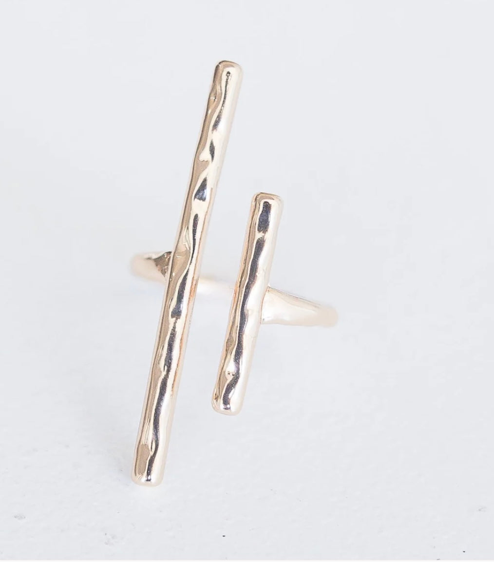 Leslie Curtis Memphis- Gold Hammered Double Bar Ring