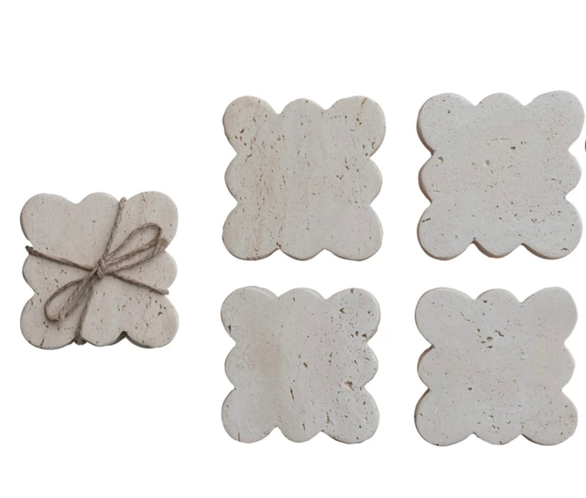 Travertine Coasters w/ Scalloped Edge, Set of 4