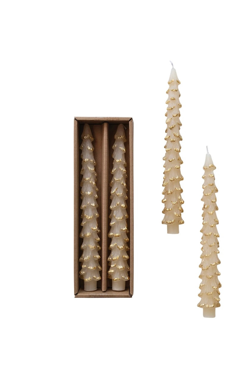 Tree Shaped Taper Candes in Box, Eggnog Color, Set of 2