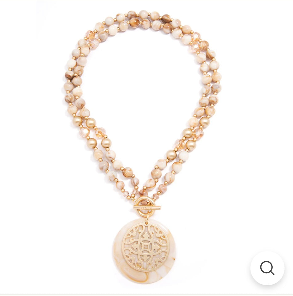 Zenzii Marbled Resin Beaded Pendant Necklace