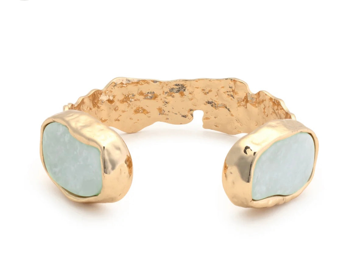 Leslie Curtis Kelly -Gold Hammered Cuff with Amazonite Stones