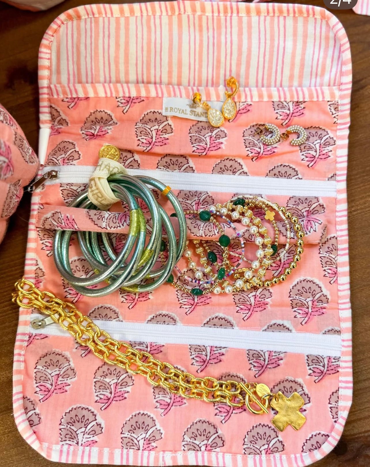 Layla Quilted Jewelry Roll Pink 9x13