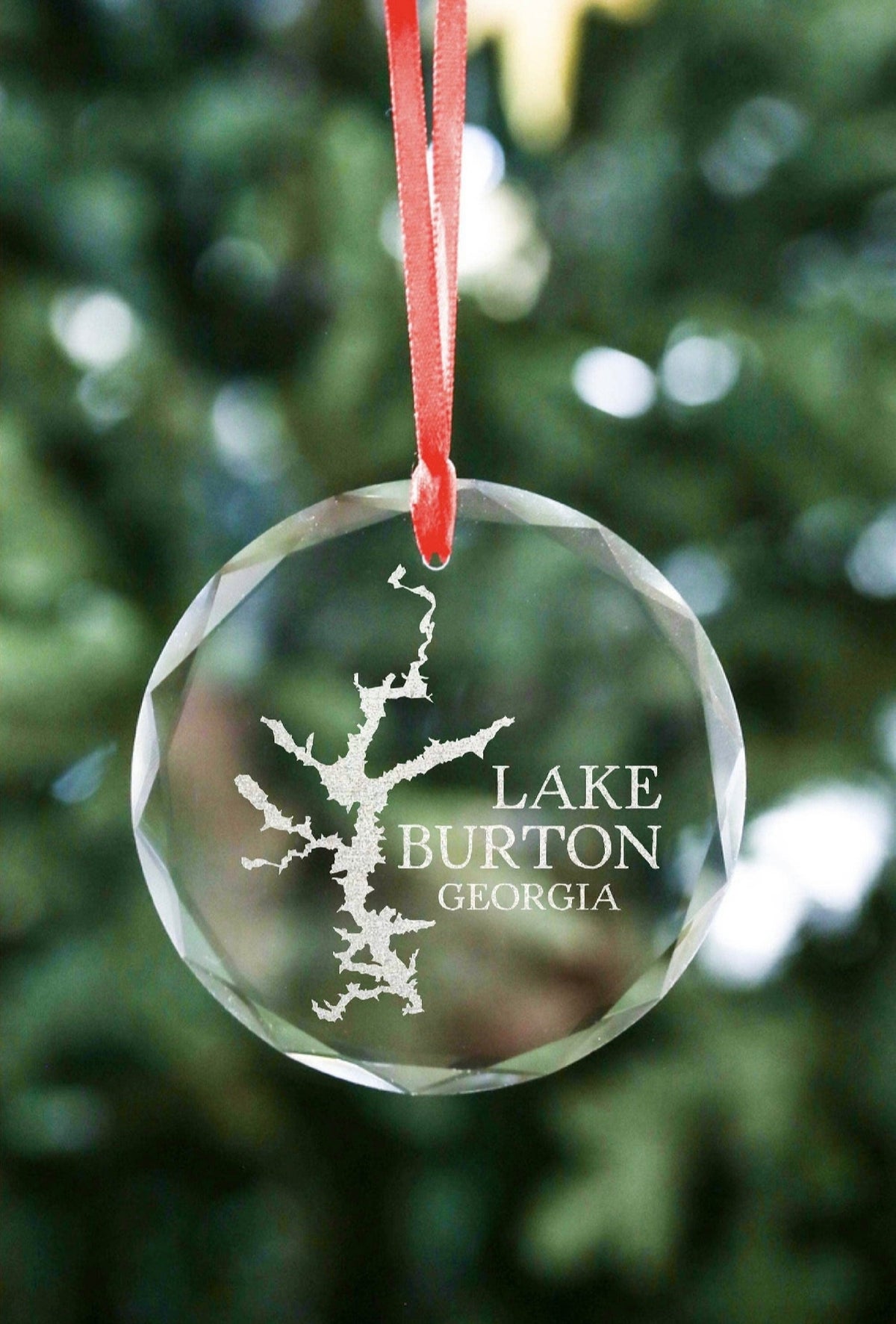 Glass Lake Burton-Lake Map Ornament - Etched Crystal Ornament: 3.25" Glass Ornament