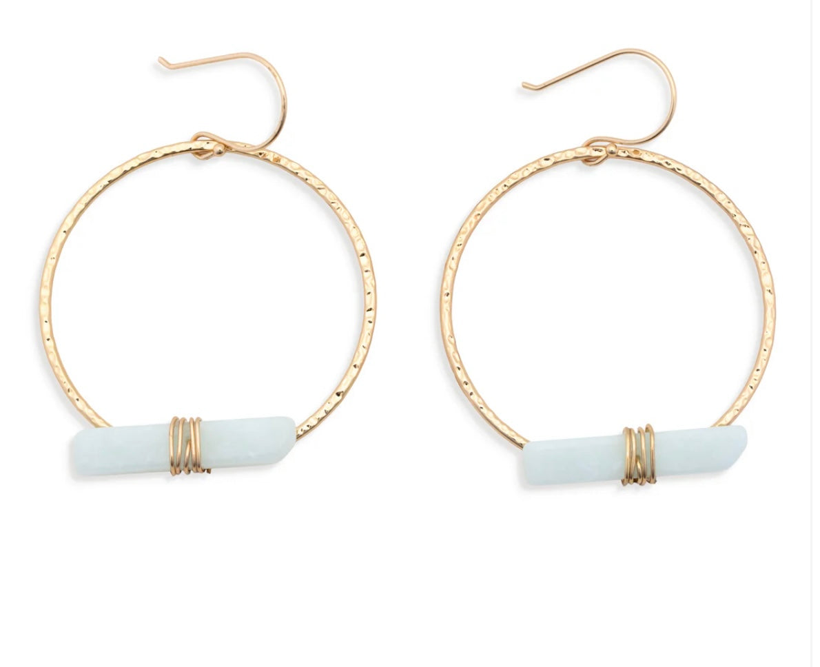 Leslie Curtis Daphne Gold Hammered Hoop with Amazonite Slab