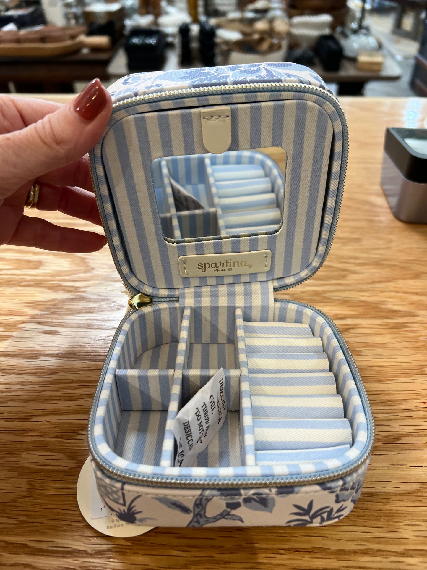 Spartina Jewelry mirror travel case garden toile Blue