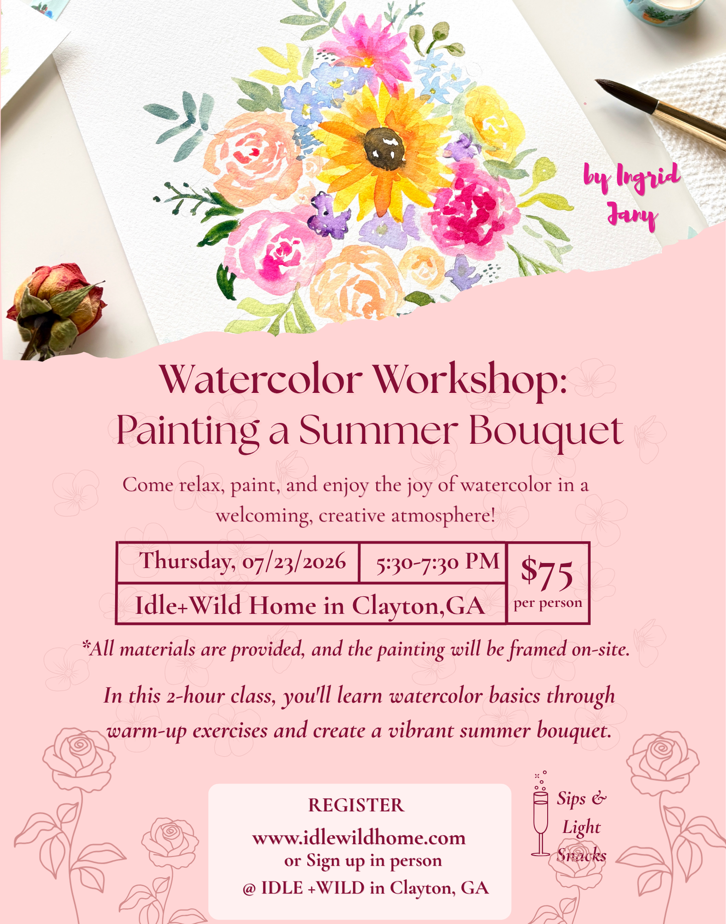 Floral Watercolor Class July 23,2026
