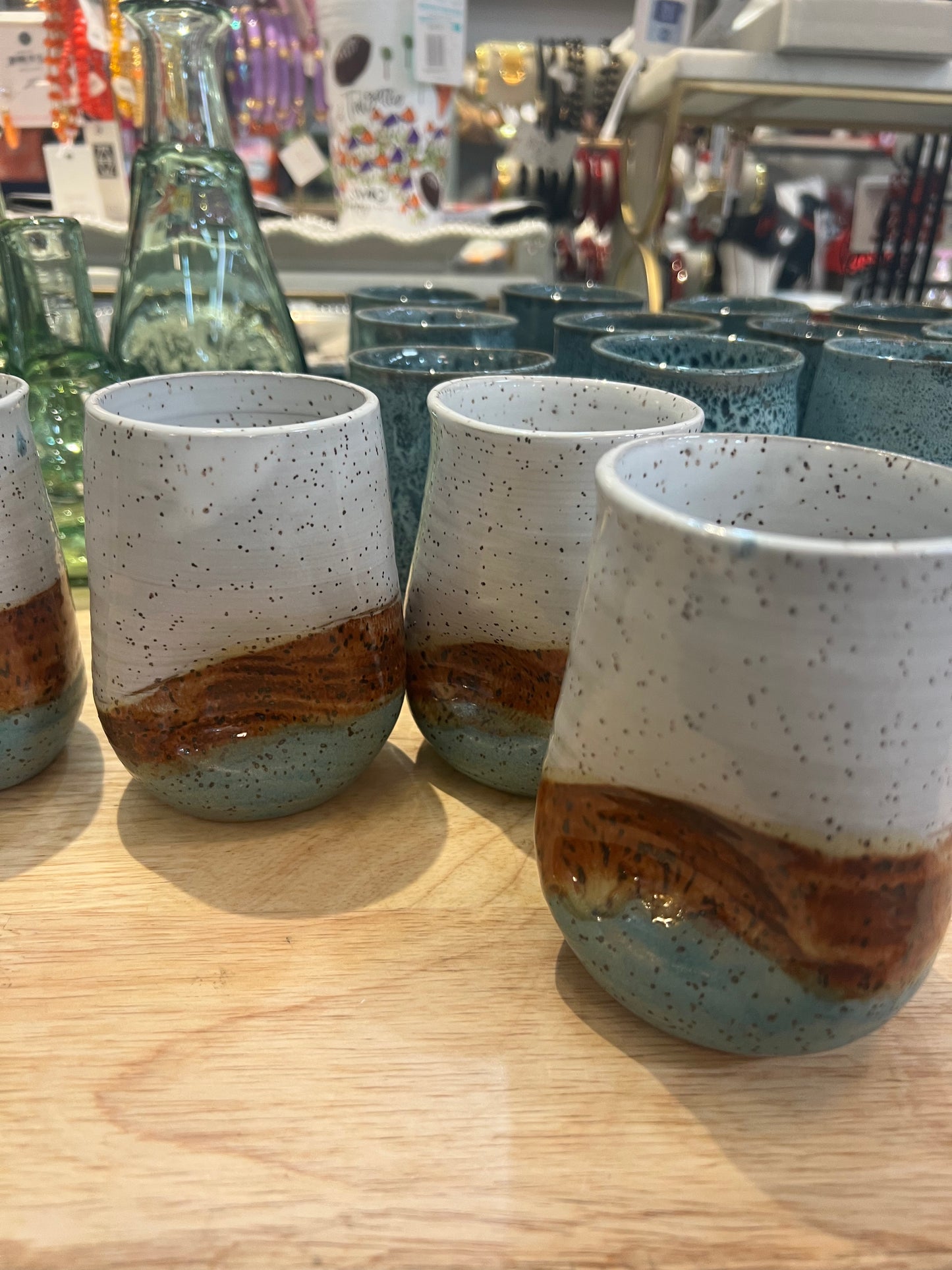 Audball Pottery Locally made-Wine Sippers White Green and Rust