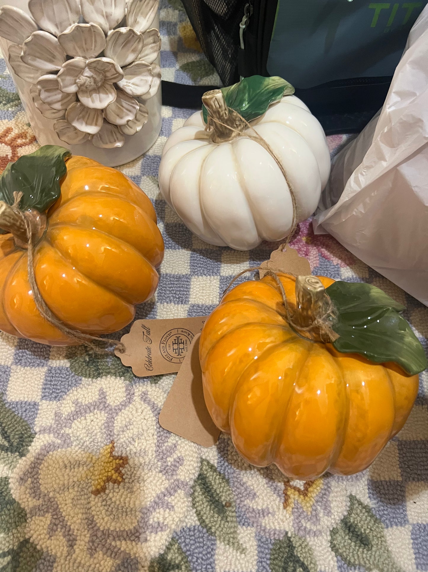 Ceramic Pumpkin slanted white and also orange
