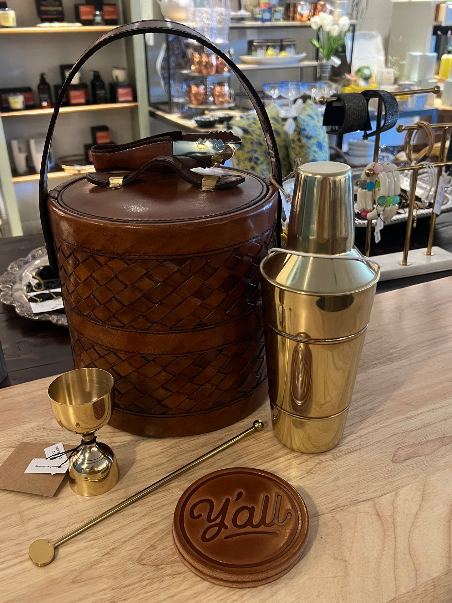 Leather ice Bucket with Tongs