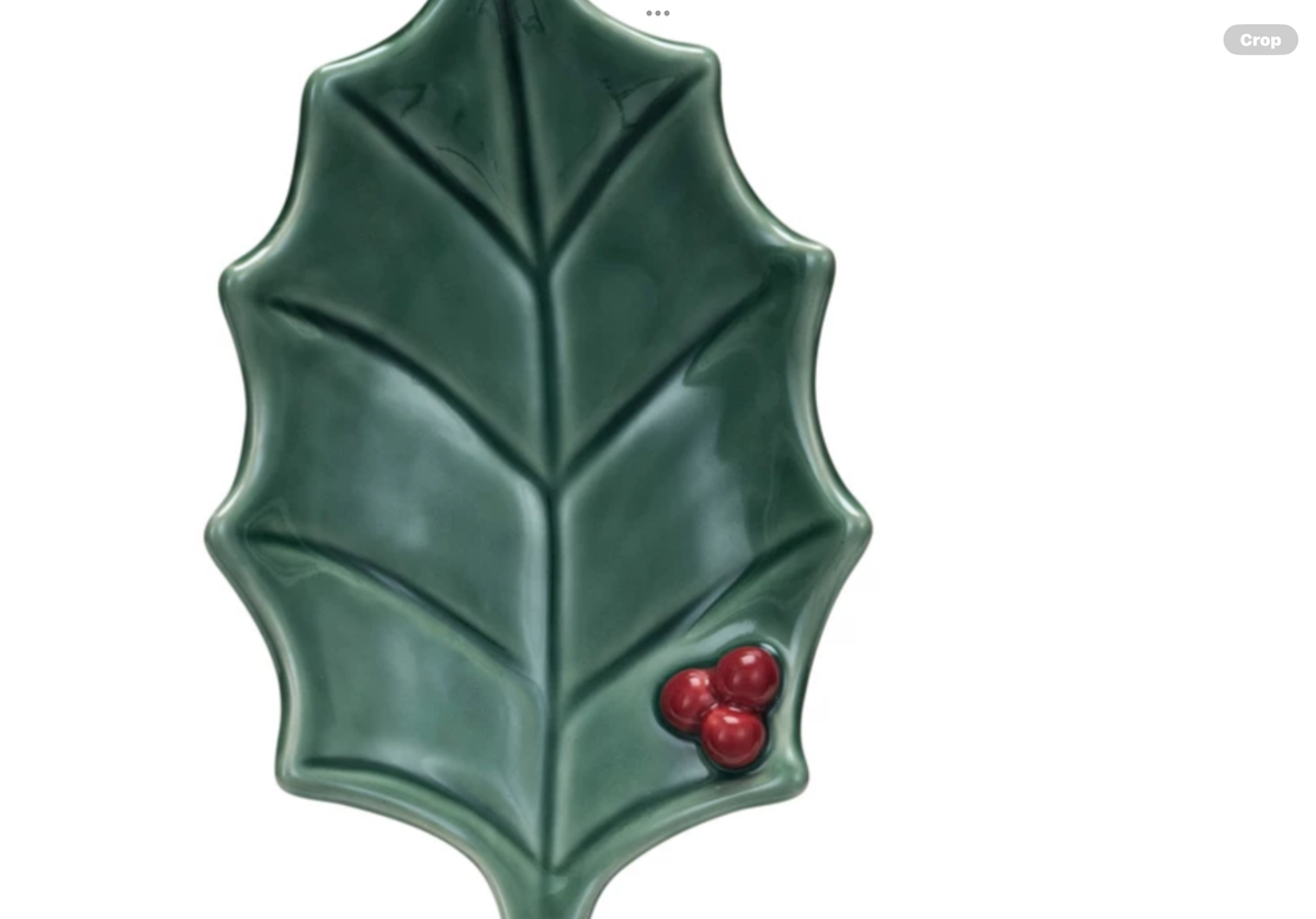 Stoneware Holly Leaf Shaped Dish, Reactive Glaze, Green & Red